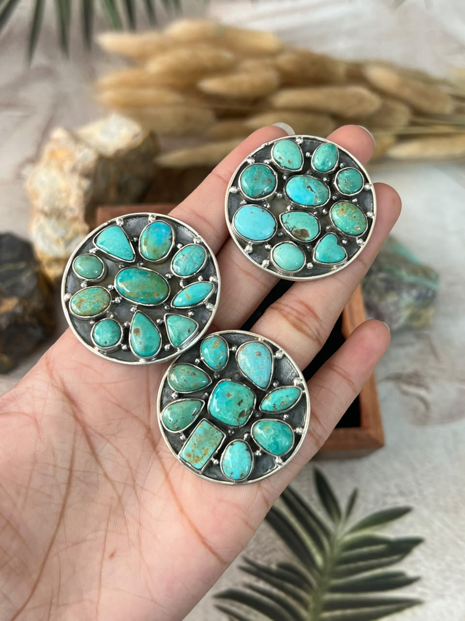 Handmade Sterling Silver Carico Lake Turquoise Adjustable Ring Signed Nizhoni