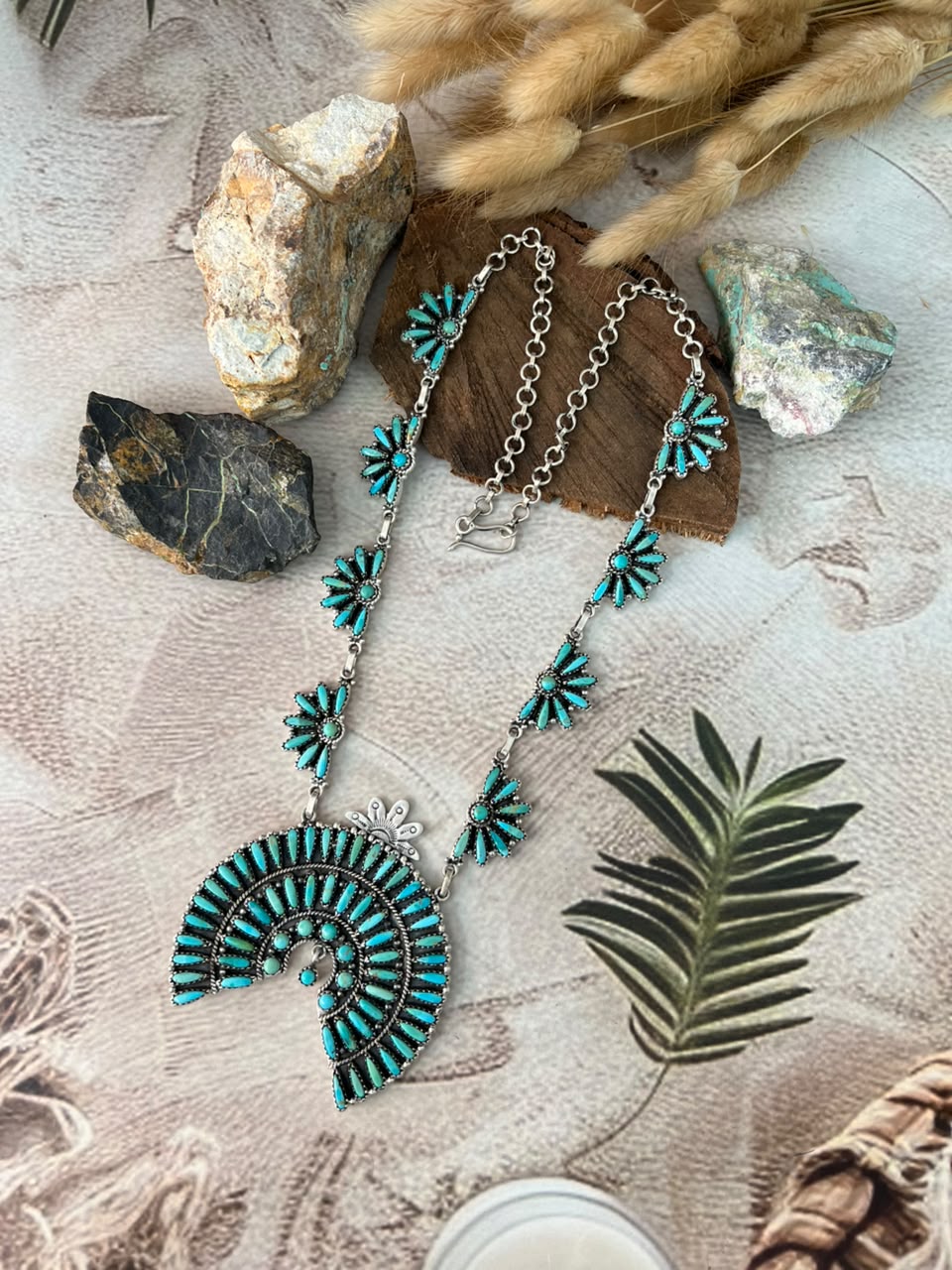 Handmade Sterling Silver Kingman Turquoise Naja Necklace Signed Nizhoni