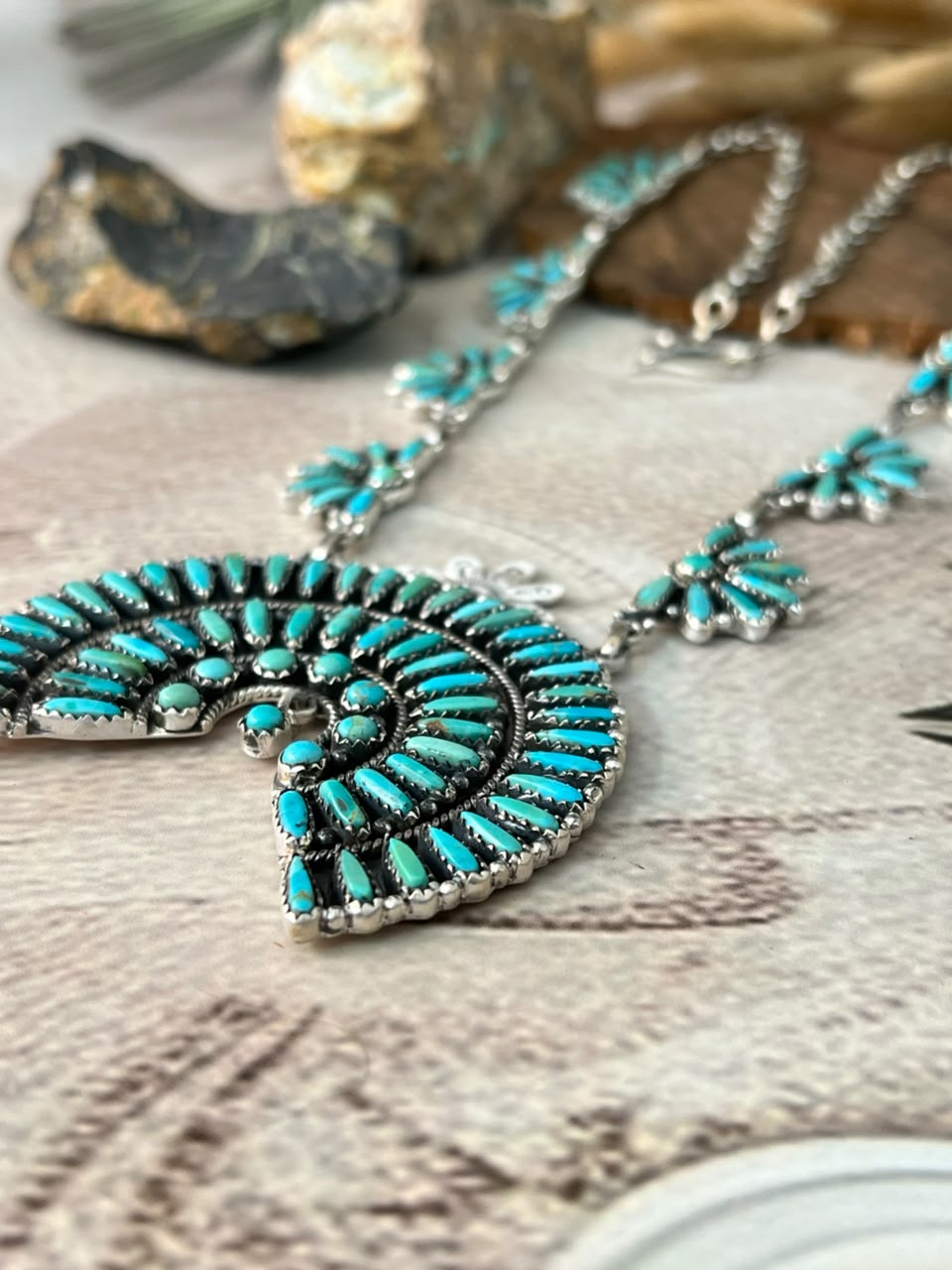 Handmade Sterling Silver Kingman Turquoise Naja Necklace Signed Nizhoni