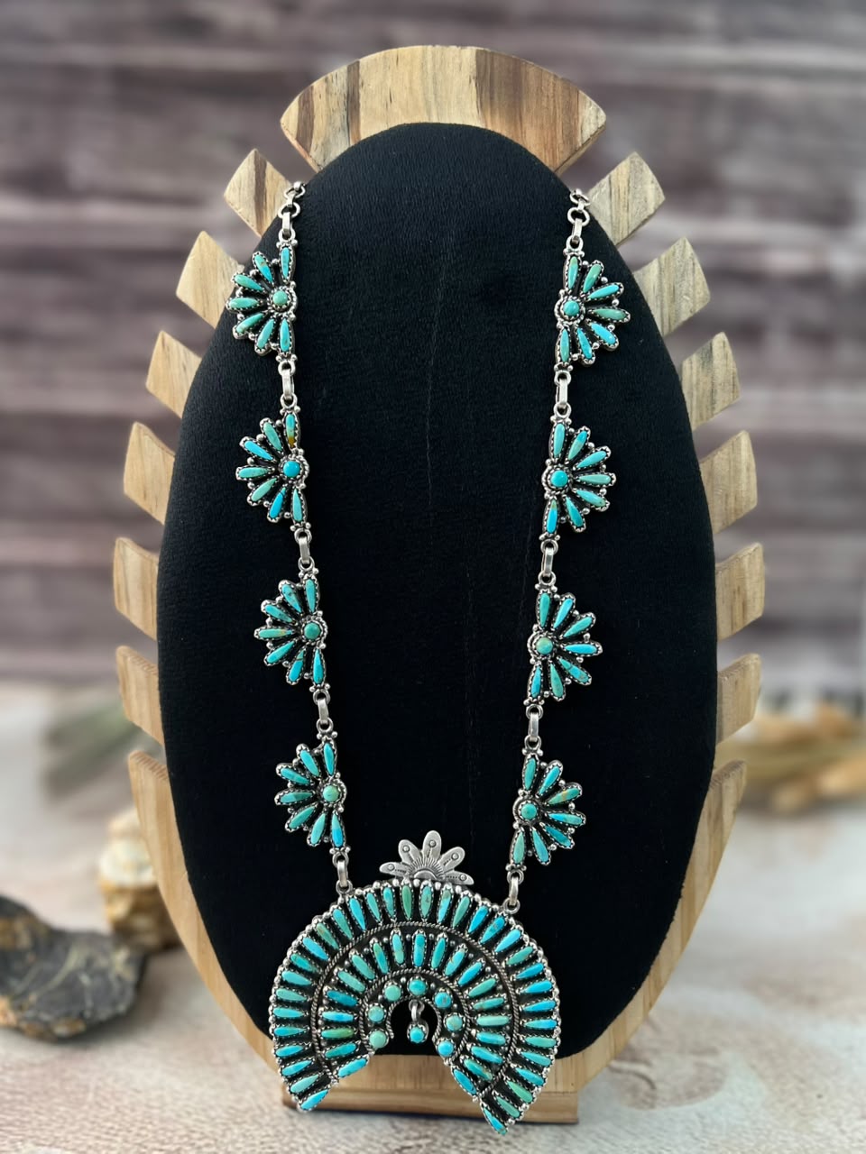 Handmade Sterling Silver Kingman Turquoise Naja Necklace Signed Nizhoni