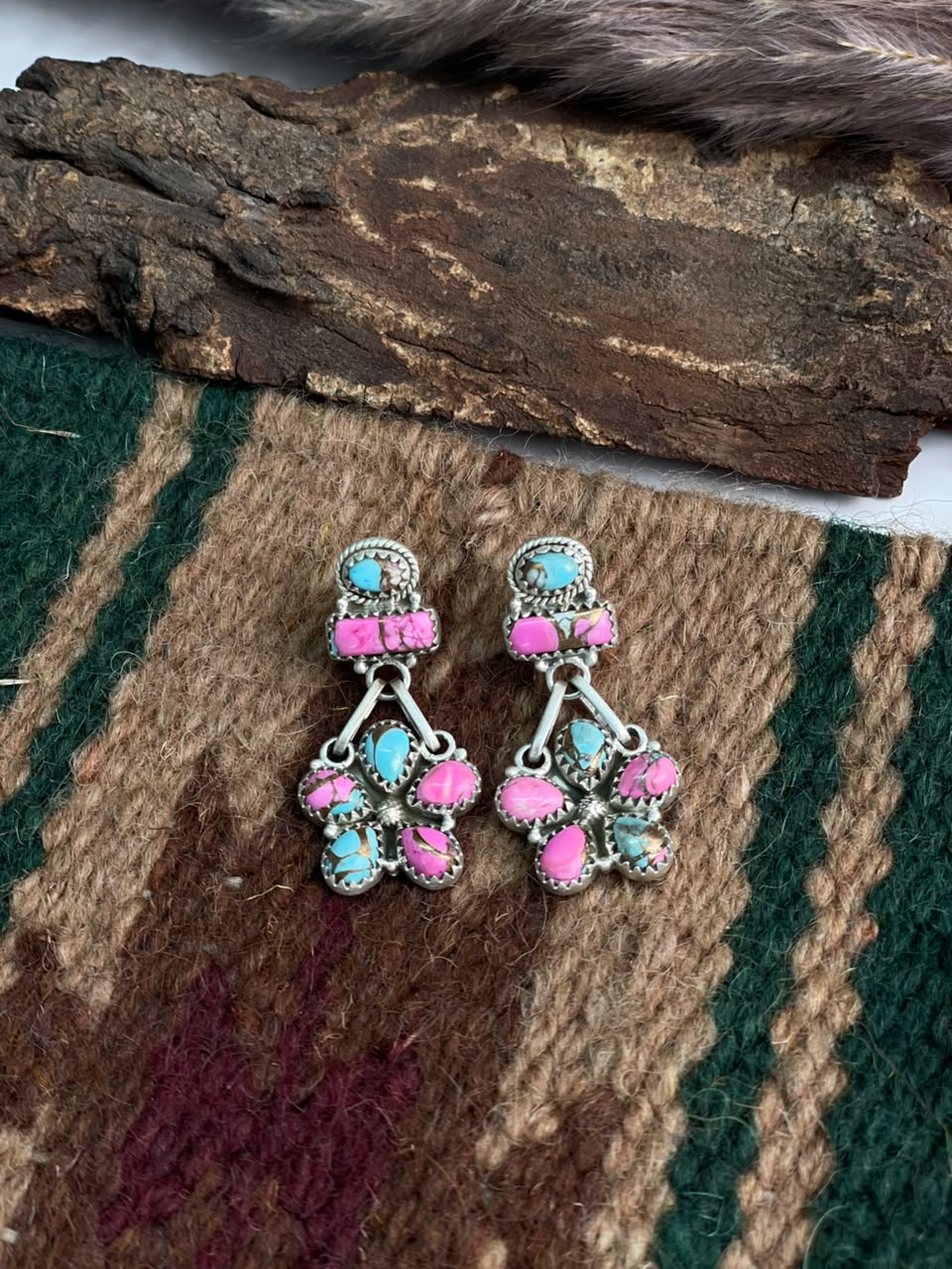 Handmade Sterling Silver Cotton Candy Post Dangle Earrings Signed Nizhoni