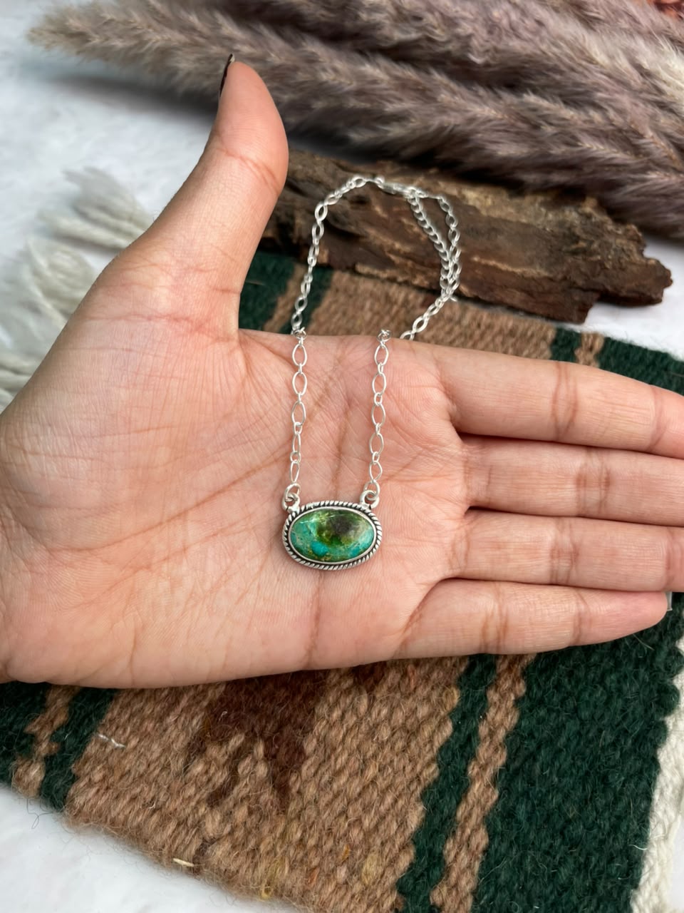 Handmade Sterling Silver Sonoran Mountain Turquoise Necklace Signed Nizhoni