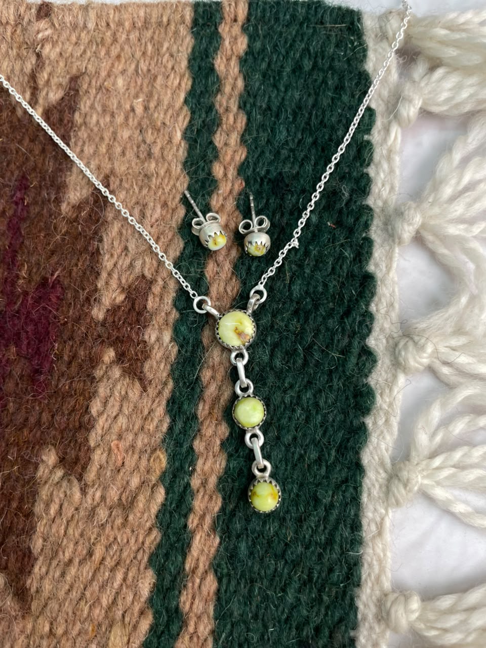 Handmade Sterling Silver Palomino Turquoise Necklace and Earrings Set Signed Nizhoni