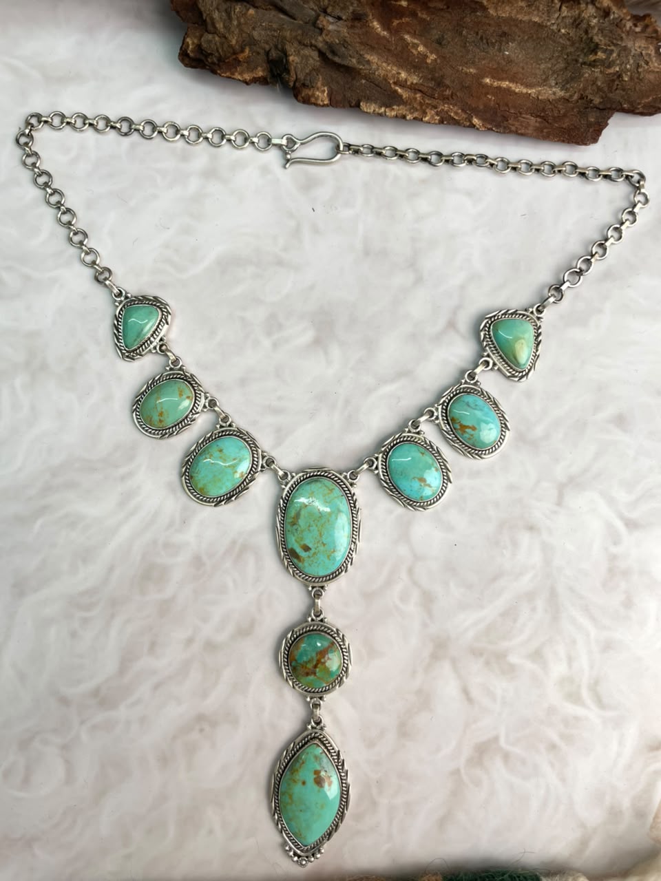 Handmade Sterling Silver Carico Lake Turquoise Drop Necklace Signed Nizhoni