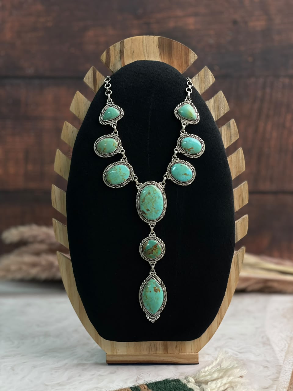 Handmade Sterling Silver Carico Lake Turquoise Drop Necklace Signed Nizhoni