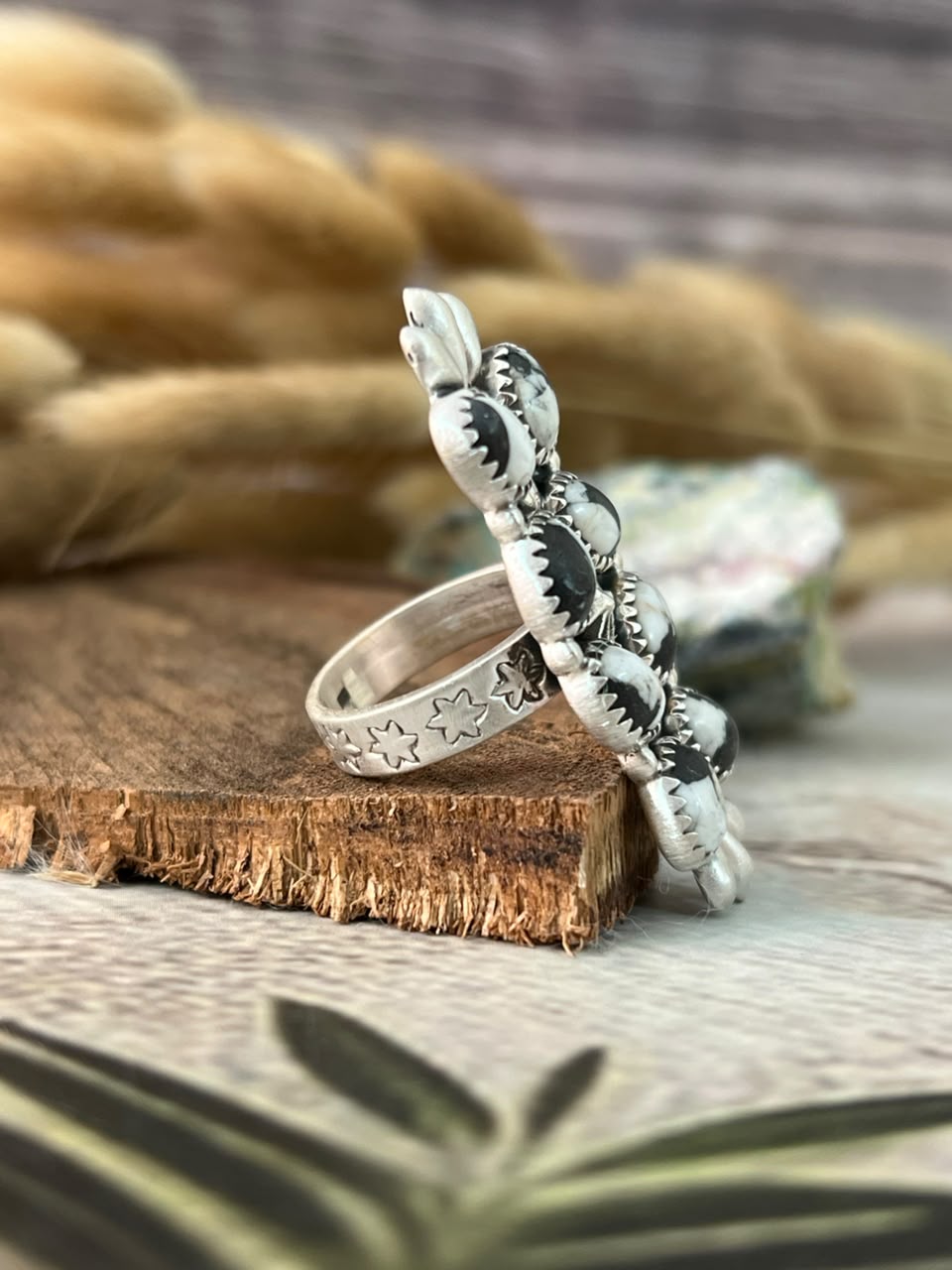 Handmade Sterling Silver White Buffalo Adjustable Ring Signed Nizhoni