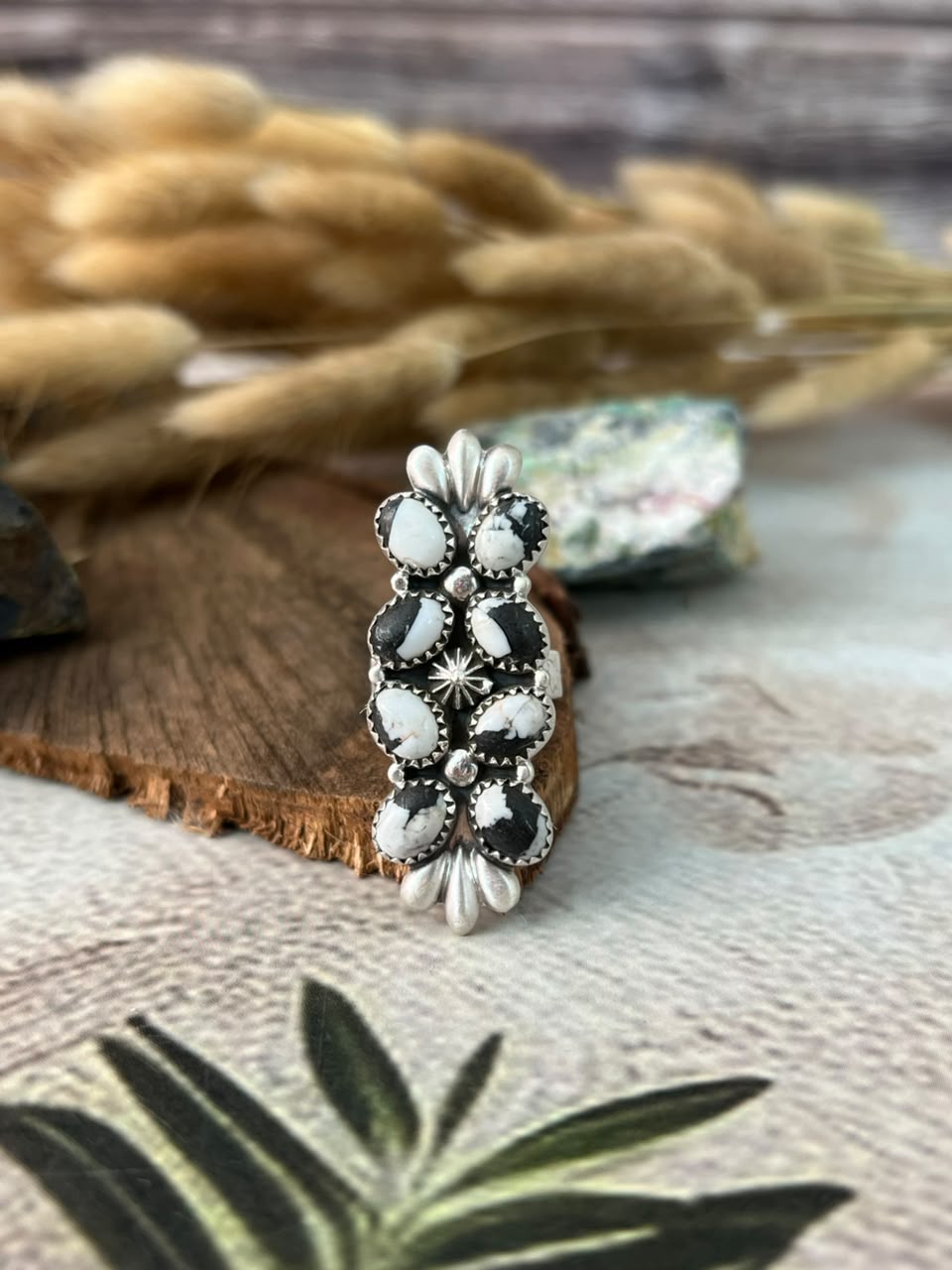 Handmade Sterling Silver White Buffalo Adjustable Ring Signed Nizhoni