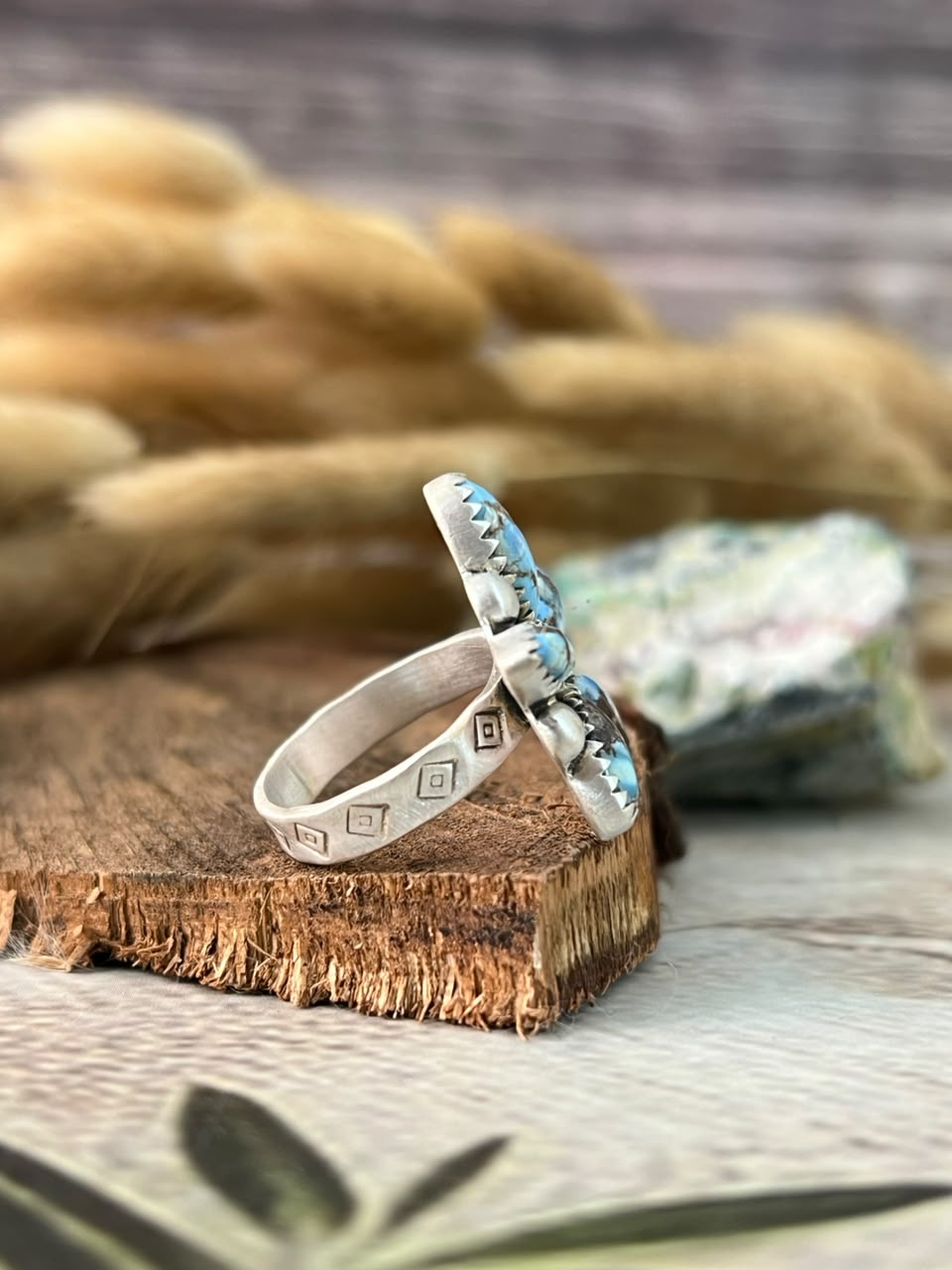 Handmade Sterling Silver Golden Hills Turquoise Adjustable Ring Signed Nizhoni