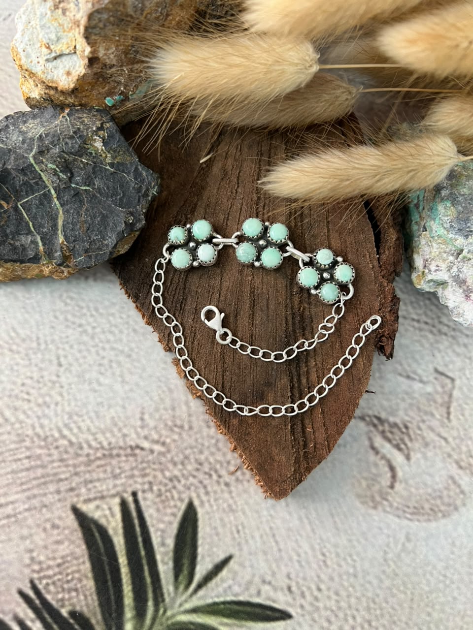 Handmade Sterling Silver Paloma Turquoise Chain Bracelet Signed Nizhoni
