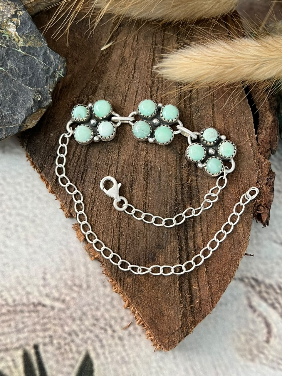 Handmade Sterling Silver Paloma Turquoise Chain Bracelet Signed Nizhoni