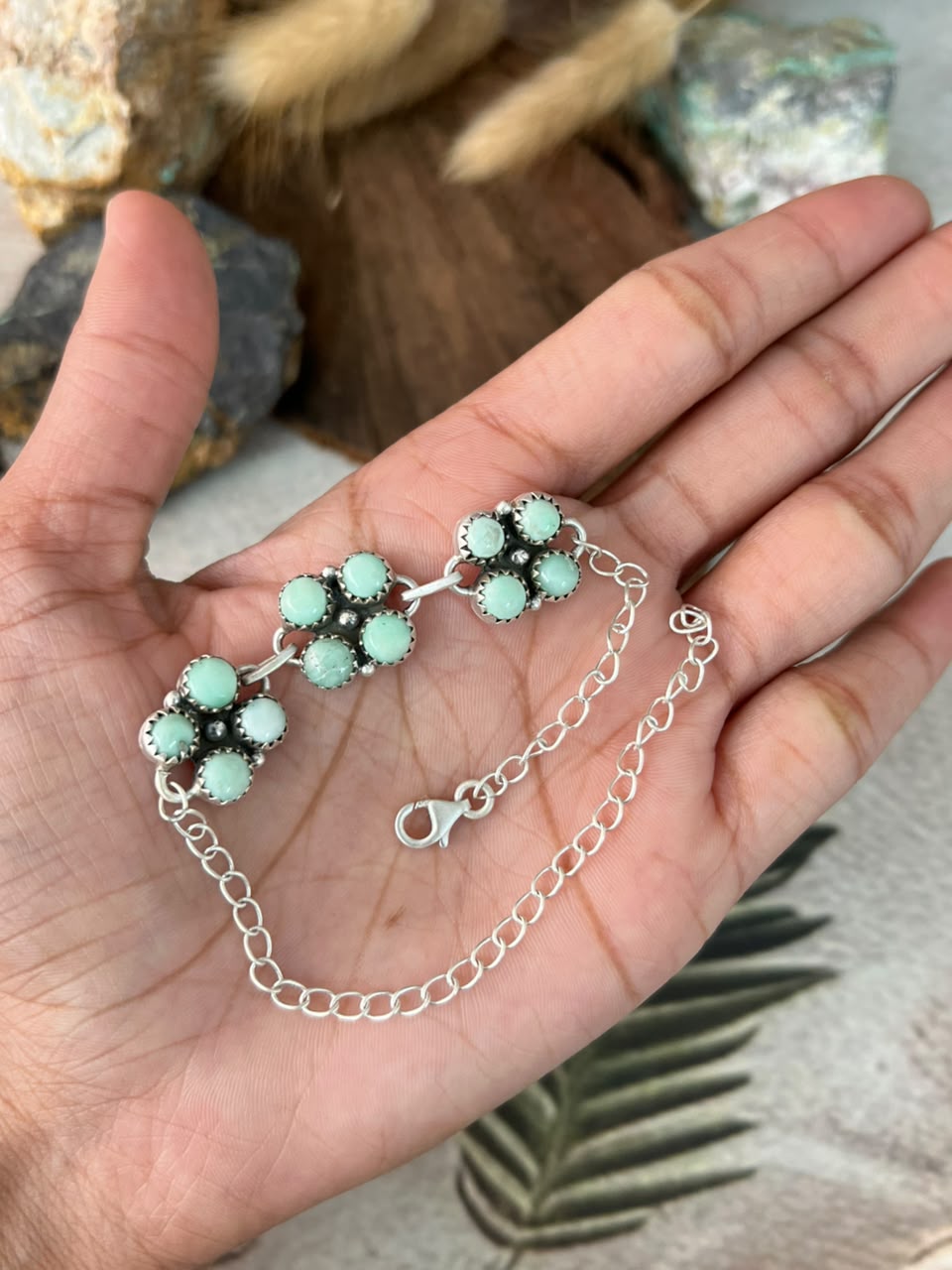 Handmade Sterling Silver Paloma Turquoise Chain Bracelet Signed Nizhoni