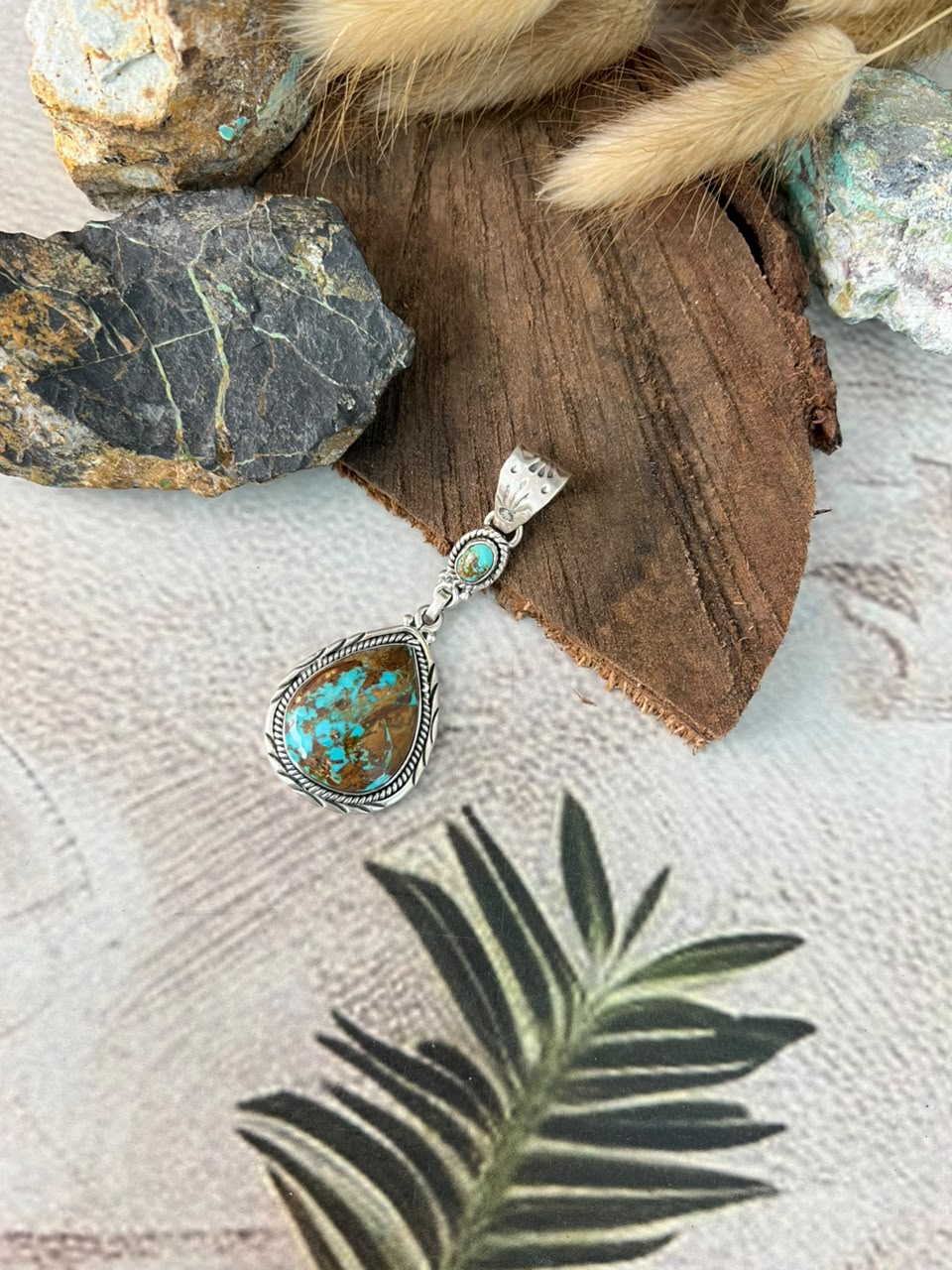 Handmade Sterling Silver Royston Ribbon Turquoise Pendant Signed Nizhoni