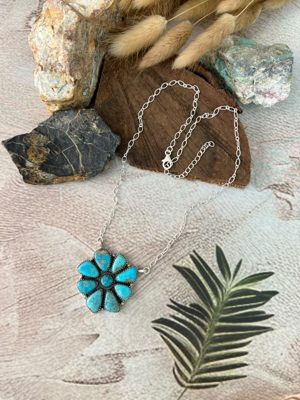 Handmade Sterling Silver Ithaca Peak Turquoise Necklace Signed Nizhoni