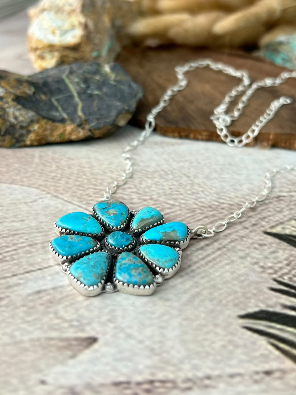Handmade Sterling Silver Ithaca Peak Turquoise Necklace Signed Nizhoni