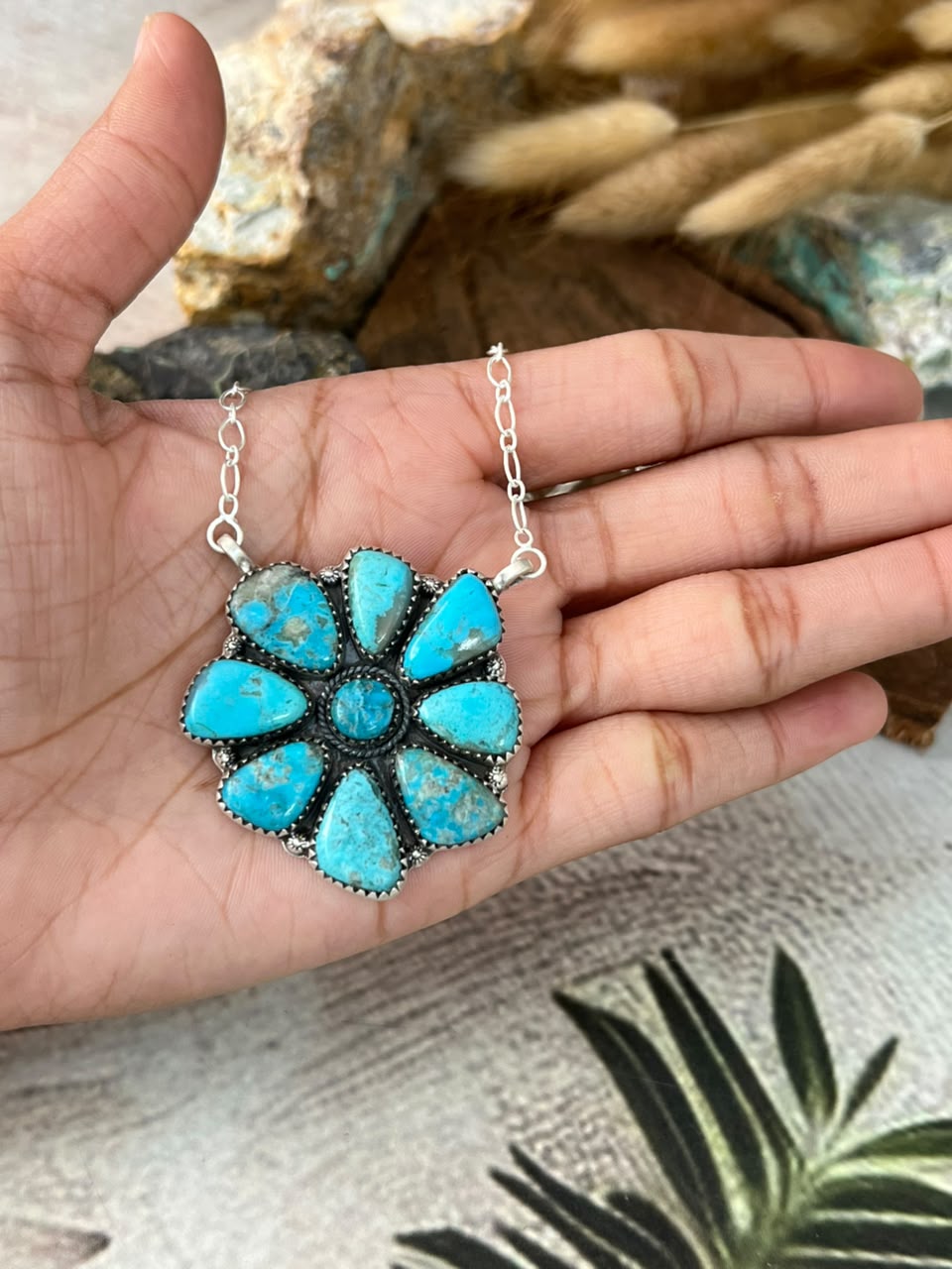 Handmade Sterling Silver Ithaca Peak Turquoise Necklace Signed Nizhoni