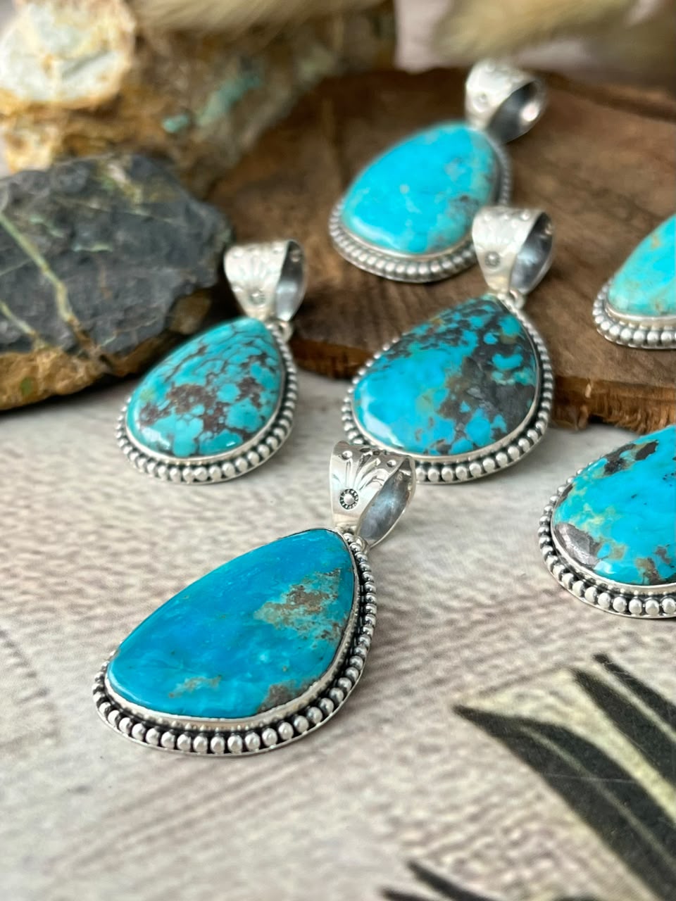 Handmade Sterling Silver Manassa Turquoise Pendant Signed Nizhoni