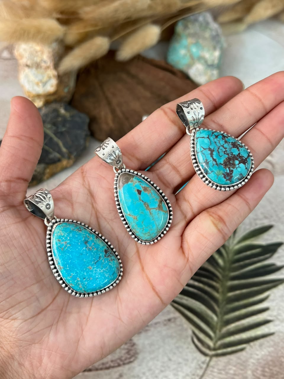 Handmade Sterling Silver Manassa Turquoise Pendant Signed Nizhoni