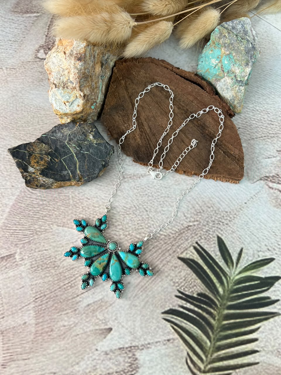 Handmade Sterling Silver Kingman Turquoise Necklace Signed Nizhoni