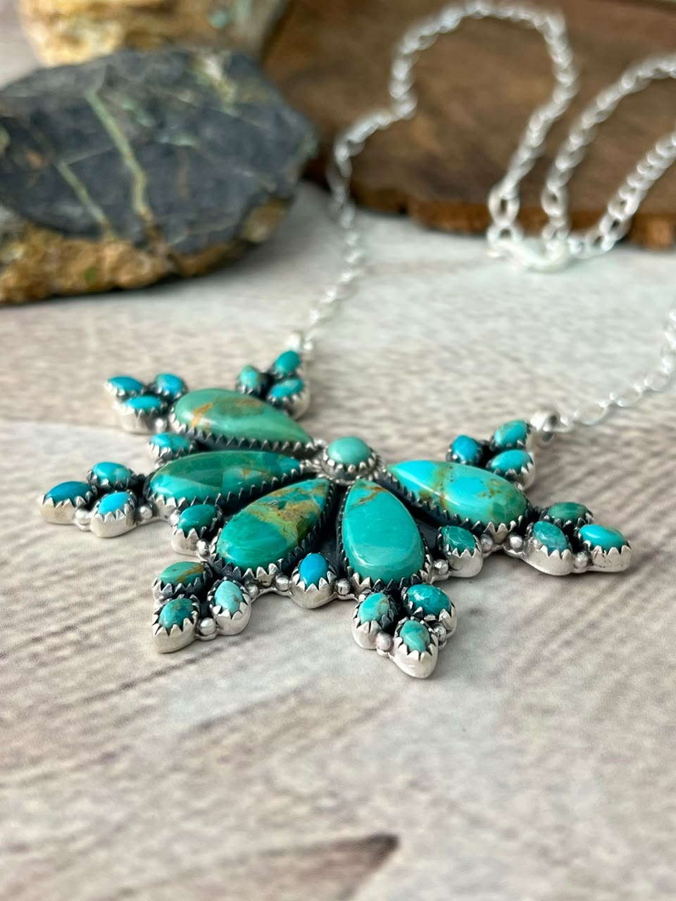 Handmade Sterling Silver Kingman Turquoise Necklace Signed Nizhoni