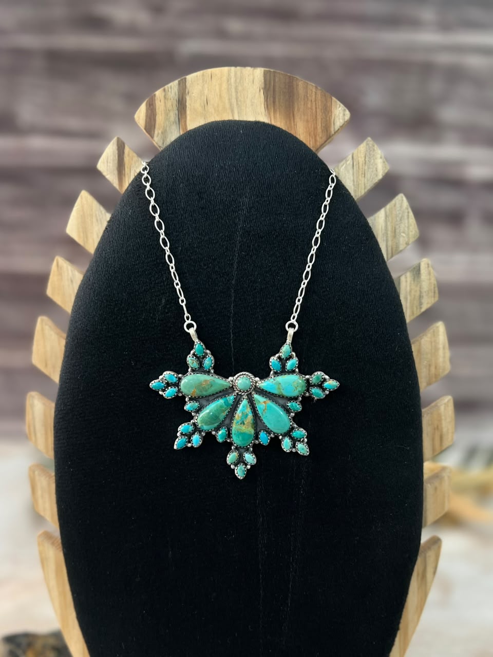 Handmade Sterling Silver Kingman Turquoise Necklace Signed Nizhoni
