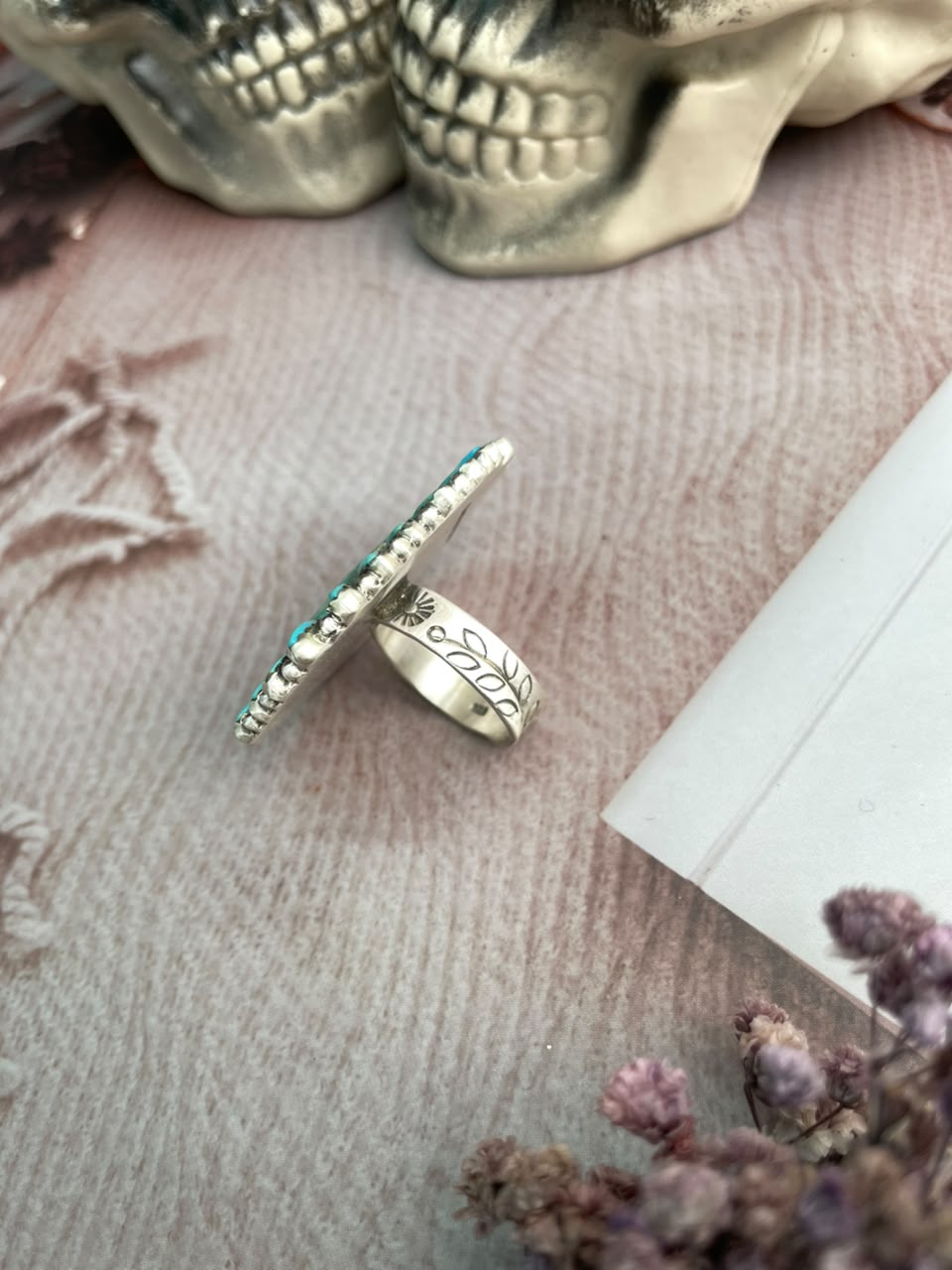 Handmade Sterling Silver Kingman Turquoise Halloween Collection: Adjustable Ring Signed Nizhoni