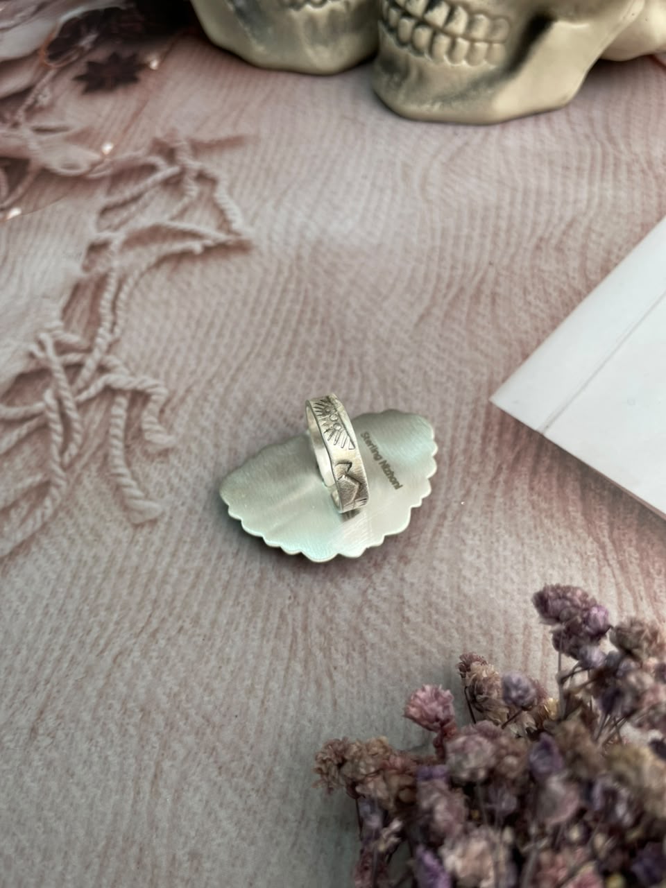 Handmade Sterling Silver Grape Dahlia with Black Onyx Halloween Collection: Adjustable Ring Signed Nizhoni