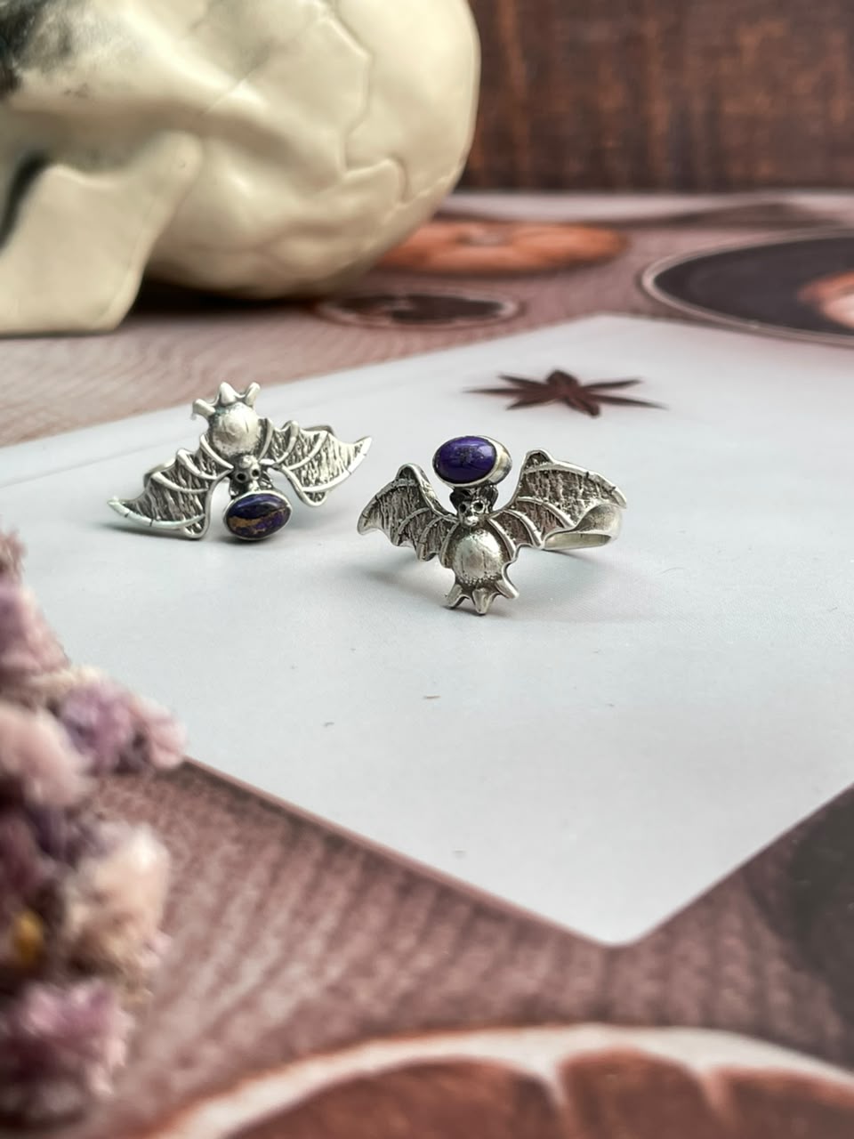 Handmade Sterling Silver Grape Dahlia Halloween Collection: Adjustable Ring Signed Nizhoni