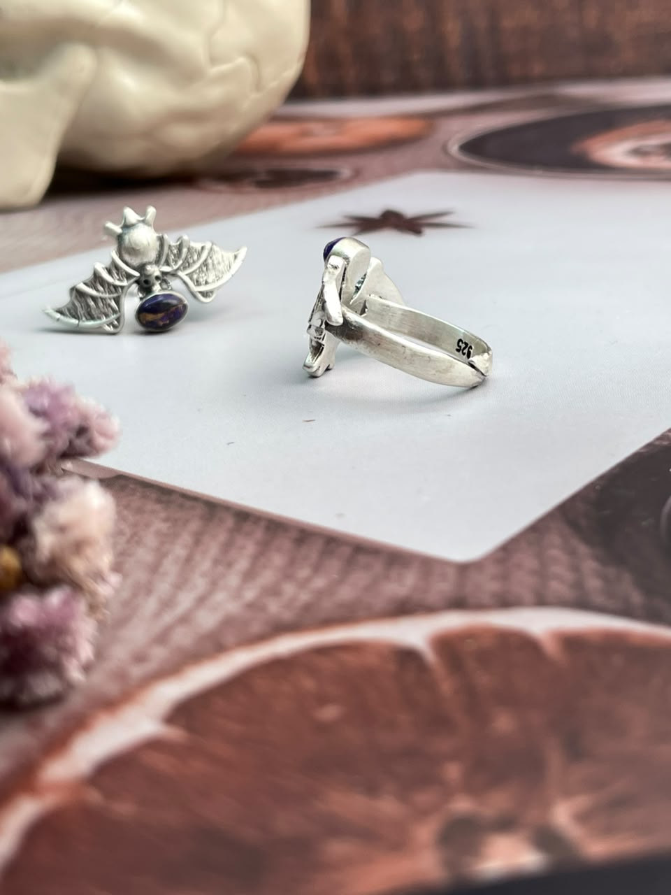 Handmade Sterling Silver Grape Dahlia Halloween Collection: Adjustable Ring Signed Nizhoni