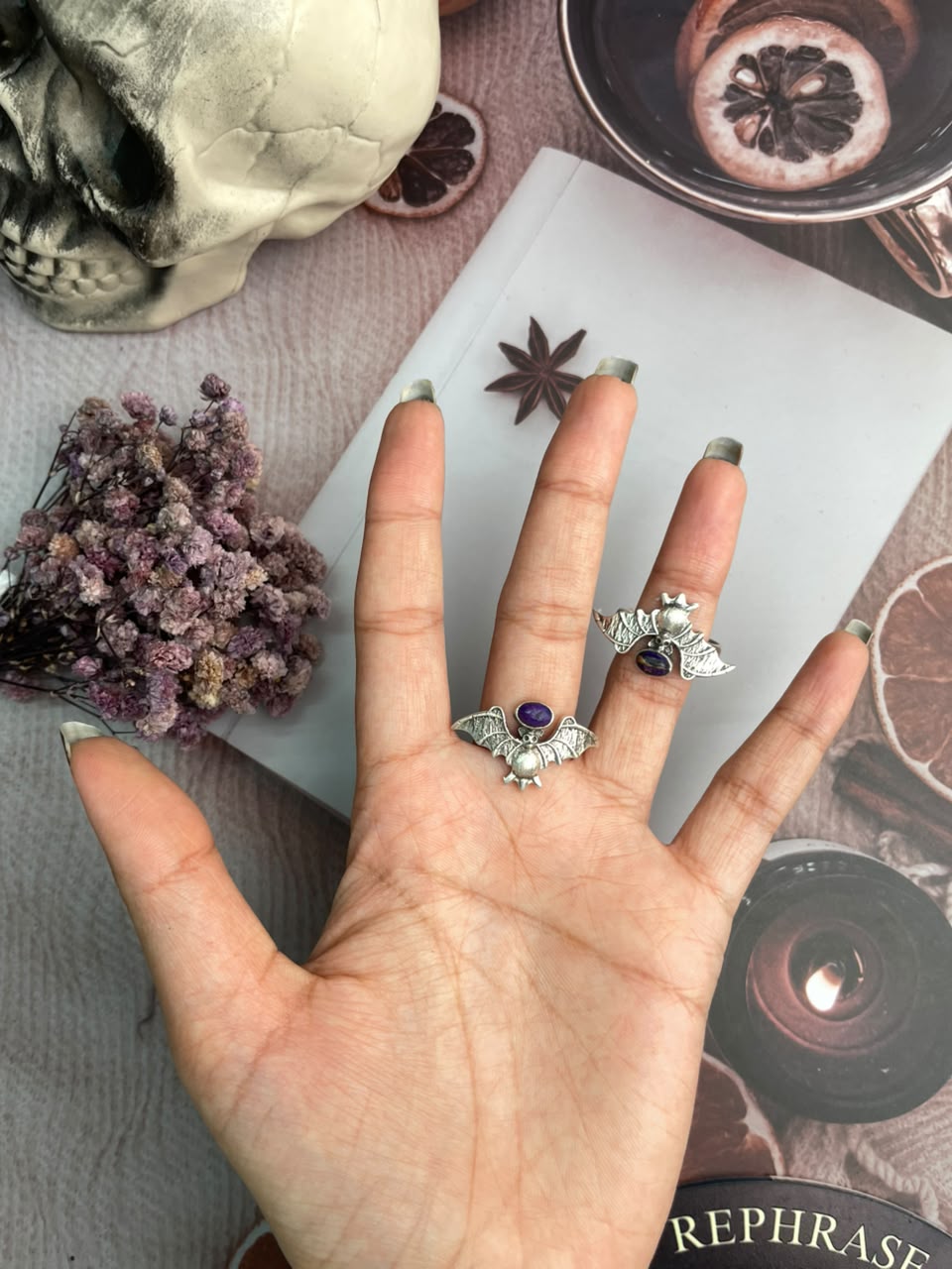 Handmade Sterling Silver Grape Dahlia Halloween Collection: Adjustable Ring Signed Nizhoni