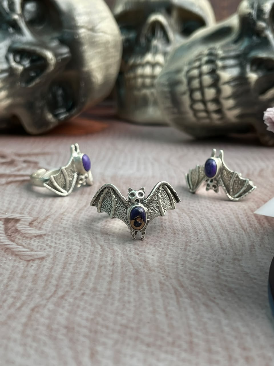 Handmade Sterling Silver Grape Dahlia Halloween Collection: Adjustable Ring Signed Nizhoni