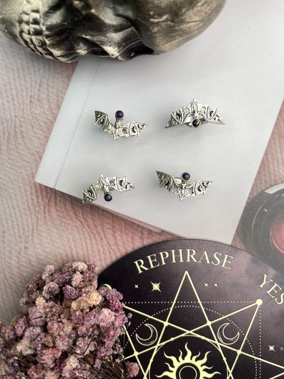 Handmade Sterling Silver Grape Dahlia Halloween Collection: Adjustable Ring Signed Nizhoni