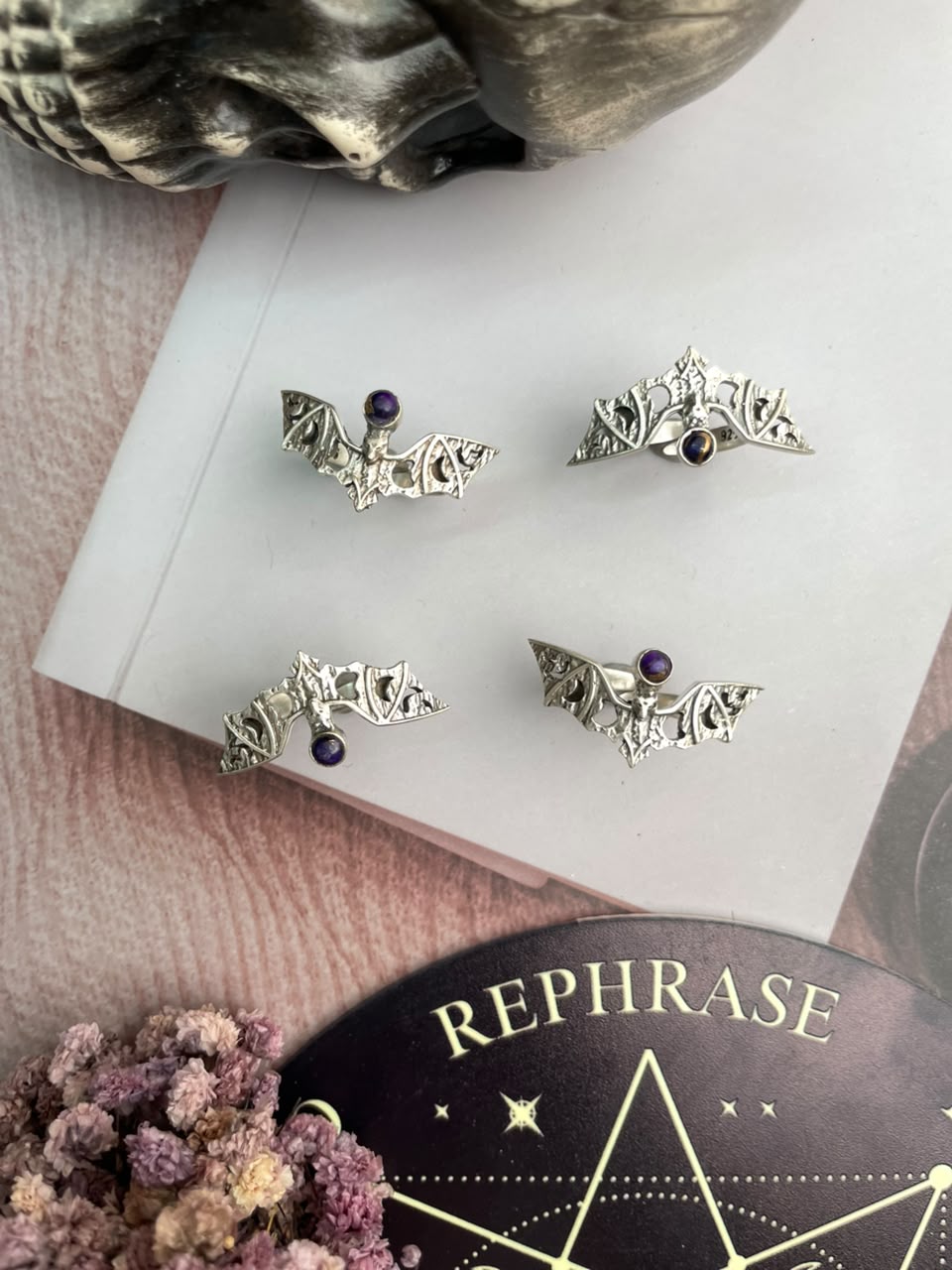 Handmade Sterling Silver Grape Dahlia Halloween Collection: Adjustable Ring Signed Nizhoni