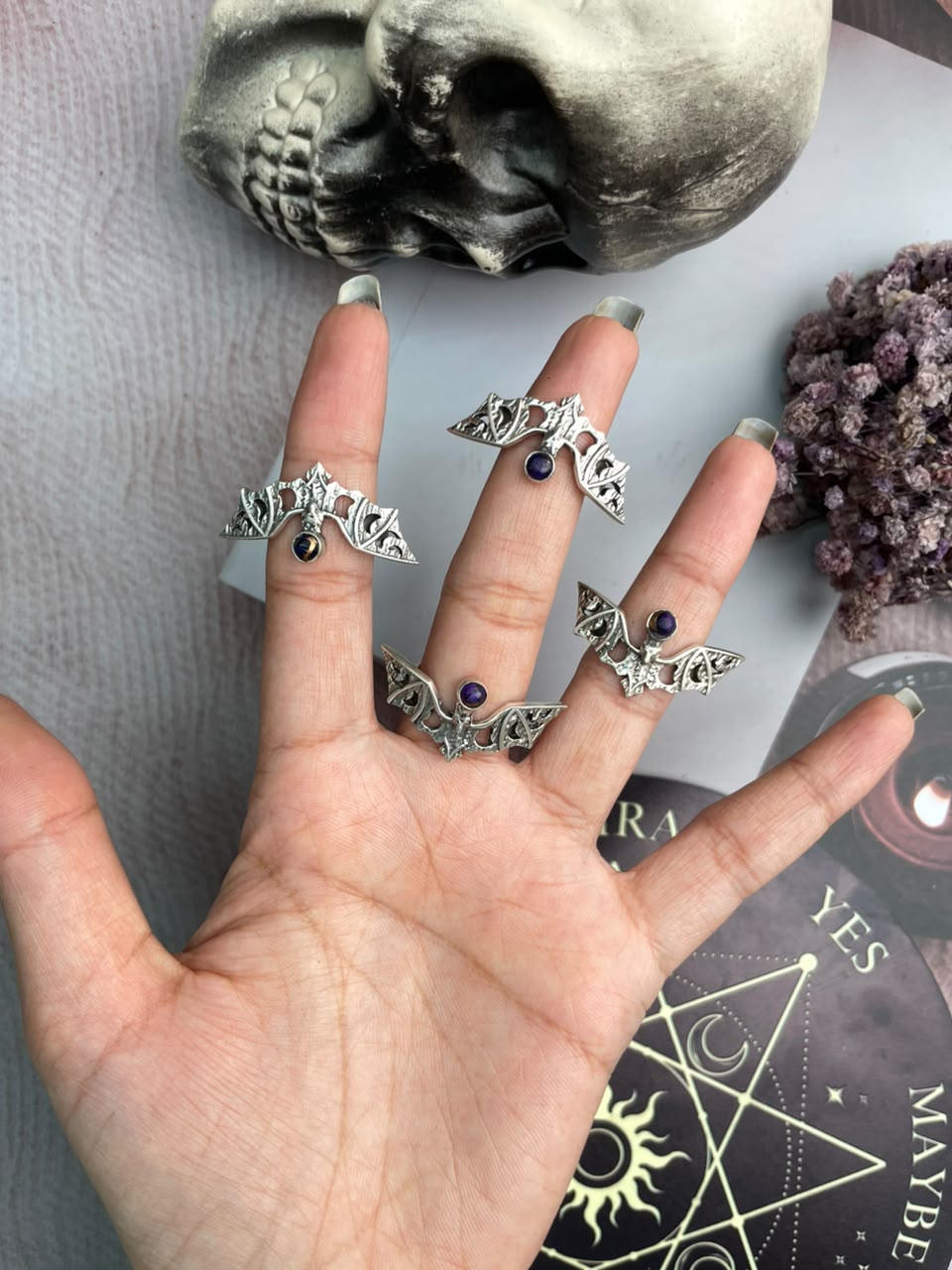 Handmade Sterling Silver Grape Dahlia Halloween Collection: Adjustable Ring Signed Nizhoni