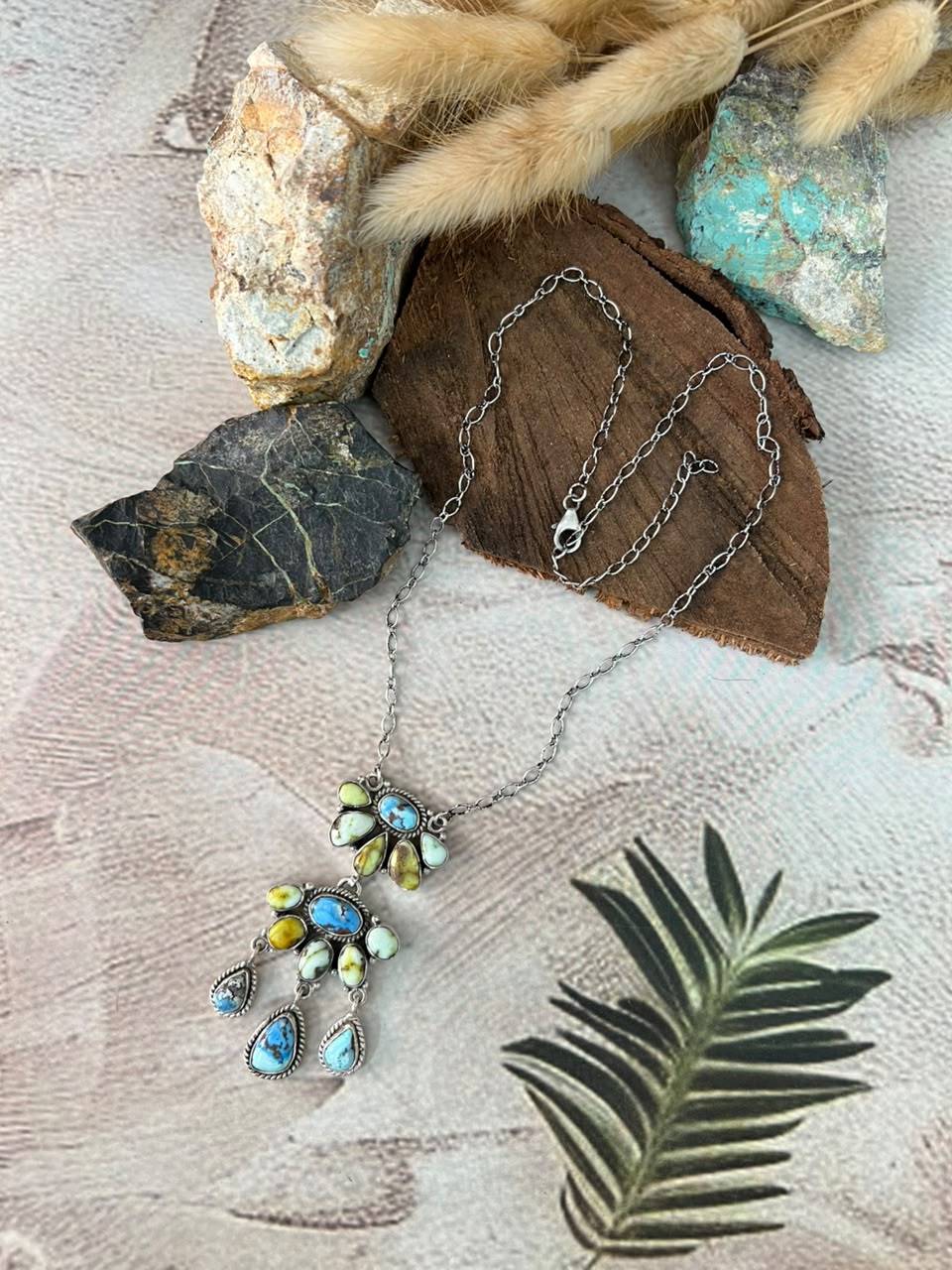 Handmade Sterling Silver Golden Hills with Palomino Turquoise Necklace Signed Nizhoni
