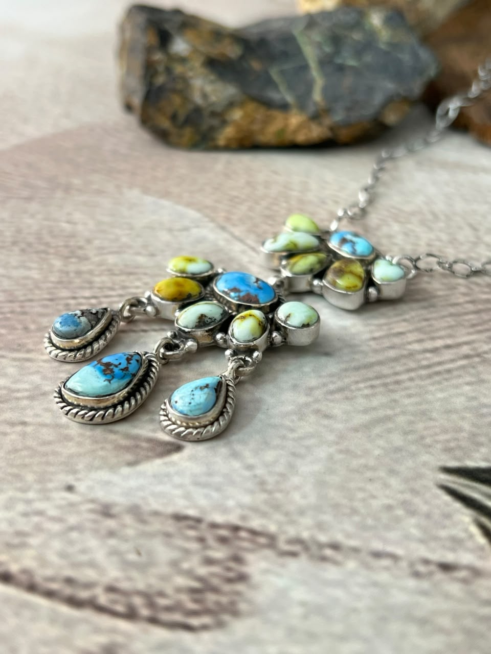 Handmade Sterling Silver Golden Hills with Palomino Turquoise Necklace Signed Nizhoni