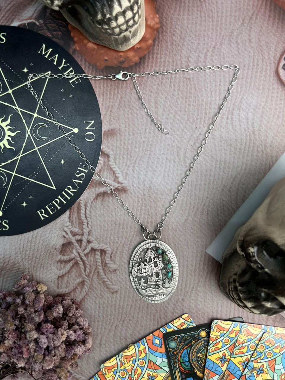 Handmade Sterling Silver Kingman Turquoise Halloween Collection: Necklace Signed Nizhoni
