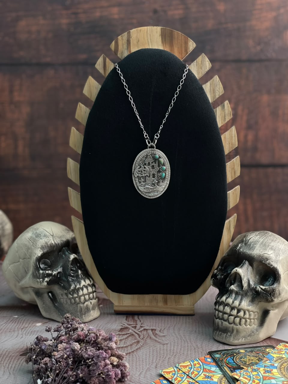 Handmade Sterling Silver Kingman Turquoise Halloween Collection: Necklace Signed Nizhoni