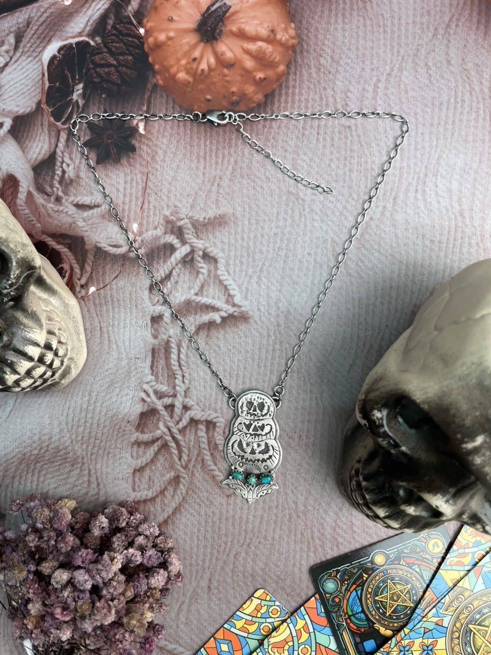 Handmade Sterling Silver Kingman Turquoise Halloween Collection: Necklace Signed Nizhoni