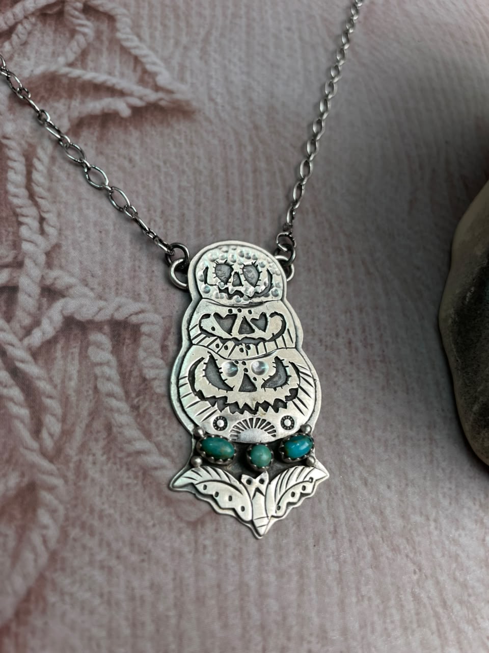 Handmade Sterling Silver Kingman Turquoise Halloween Collection: Necklace Signed Nizhoni