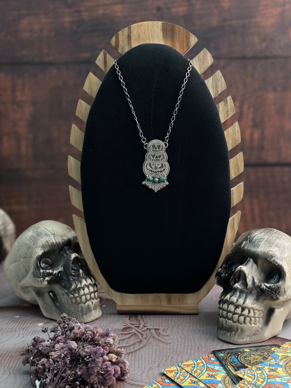 Handmade Sterling Silver Kingman Turquoise Halloween Collection: Necklace Signed Nizhoni