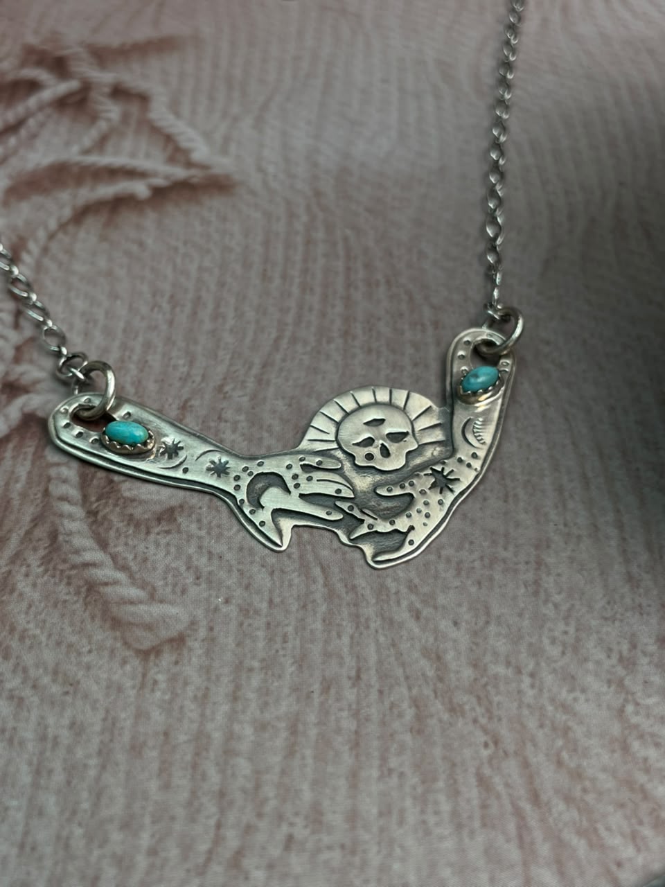 Handmade Sterling Silver Kingman Turquoise Halloween Collection: Necklace Signed Nizhoni