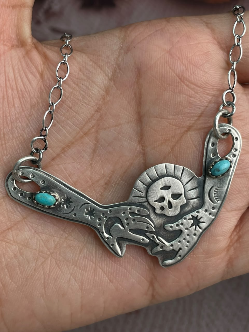 Handmade Sterling Silver Kingman Turquoise Halloween Collection: Necklace Signed Nizhoni