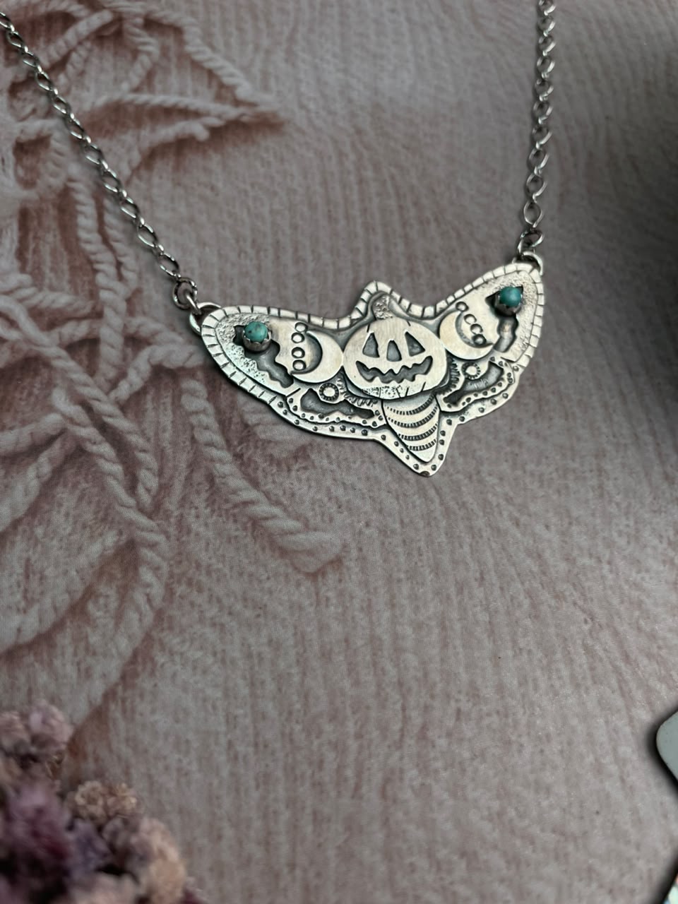 Handmade Sterling Silver Kingman Turquoise Halloween Collection: Necklace Signed Nizhoni