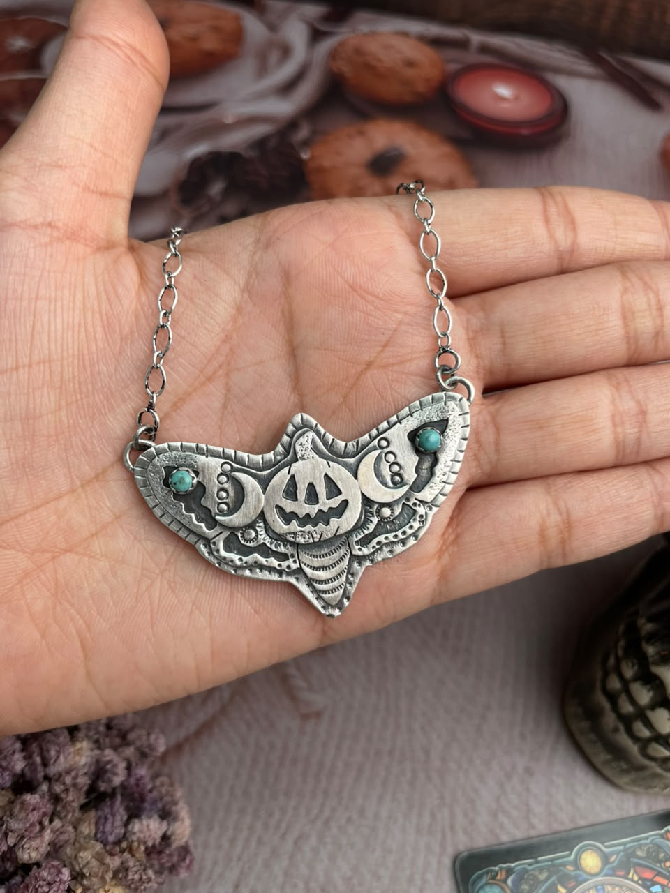 Handmade Sterling Silver Kingman Turquoise Halloween Collection: Necklace Signed Nizhoni