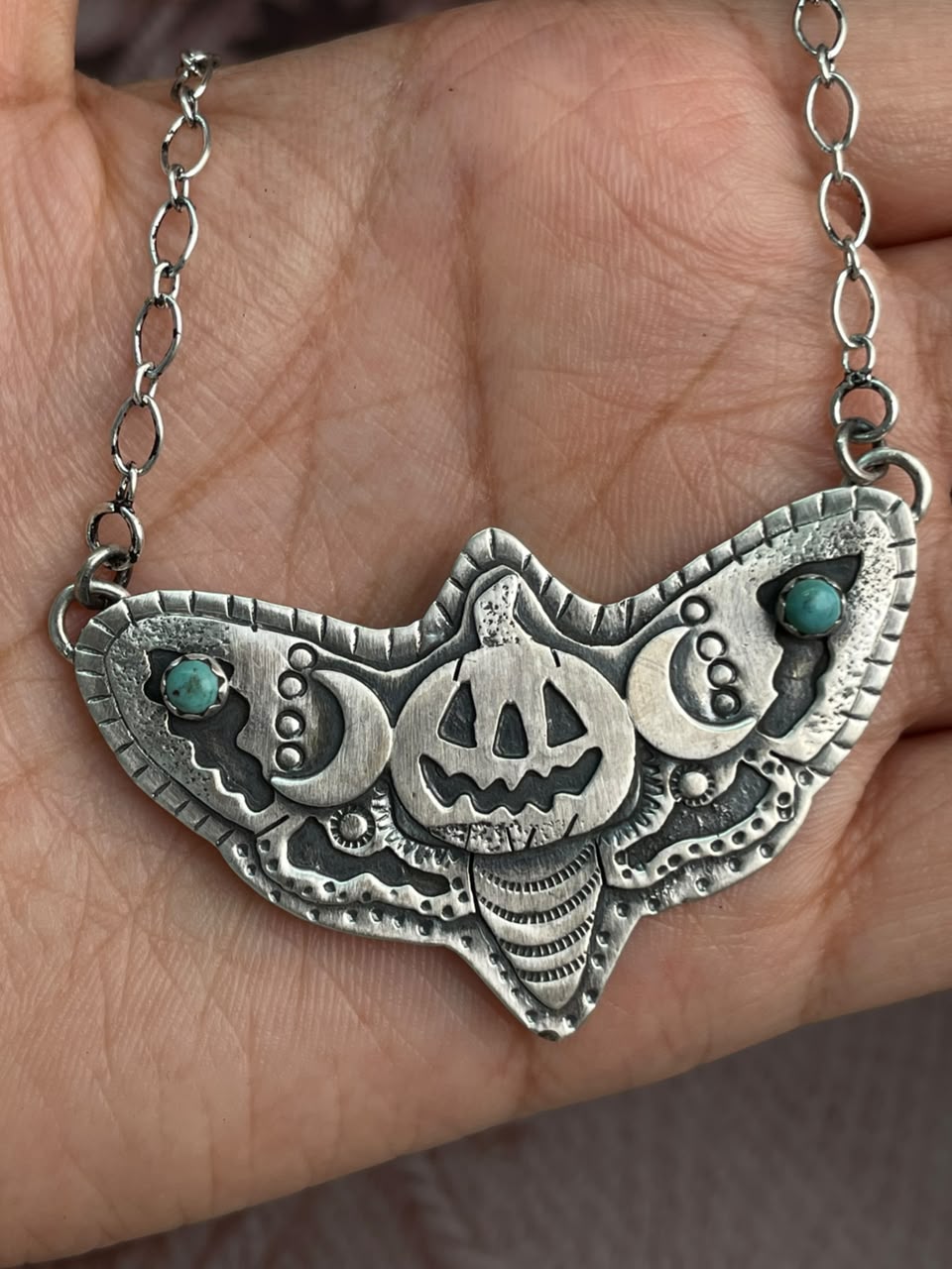 Handmade Sterling Silver Kingman Turquoise Halloween Collection: Necklace Signed Nizhoni
