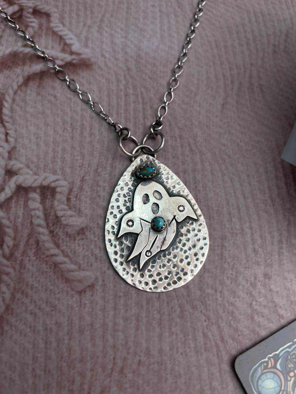 Handmade Sterling Silver Kingman Turquoise Halloween Collection: Necklace Signed Nizhoni