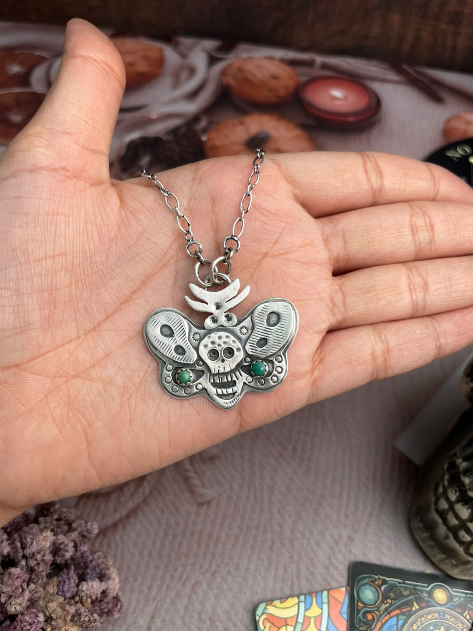 Handmade Sterling Silver Kingman Turquoise Halloween Collection: Necklace Signed Nizhoni