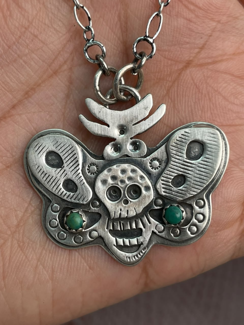 Handmade Sterling Silver Kingman Turquoise Halloween Collection: Necklace Signed Nizhoni