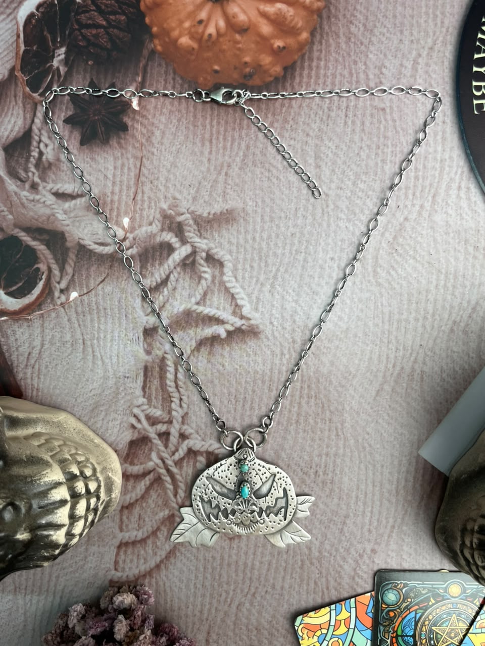 Handmade Sterling Silver Kingman Turquoise Halloween Collection: Necklace Signed Nizhoni