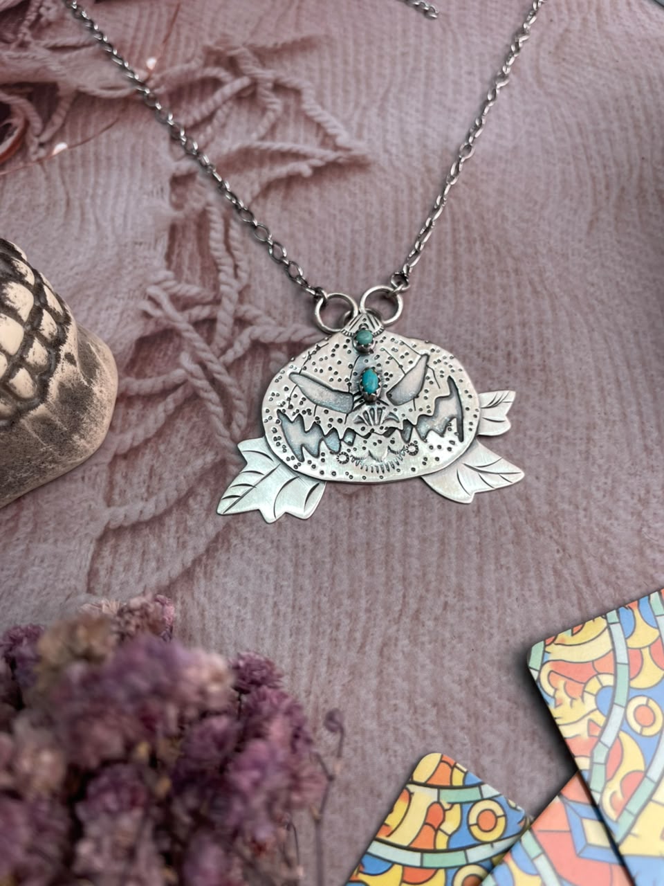 Handmade Sterling Silver Kingman Turquoise Halloween Collection: Necklace Signed Nizhoni